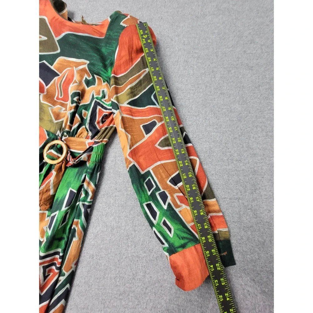Vintage‎ Etoile Wrap Dress Abstract Print Rayon Midi Belt Ring Size 10